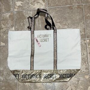 NWT Victoria's Secret Glittering White and Gold Tote
